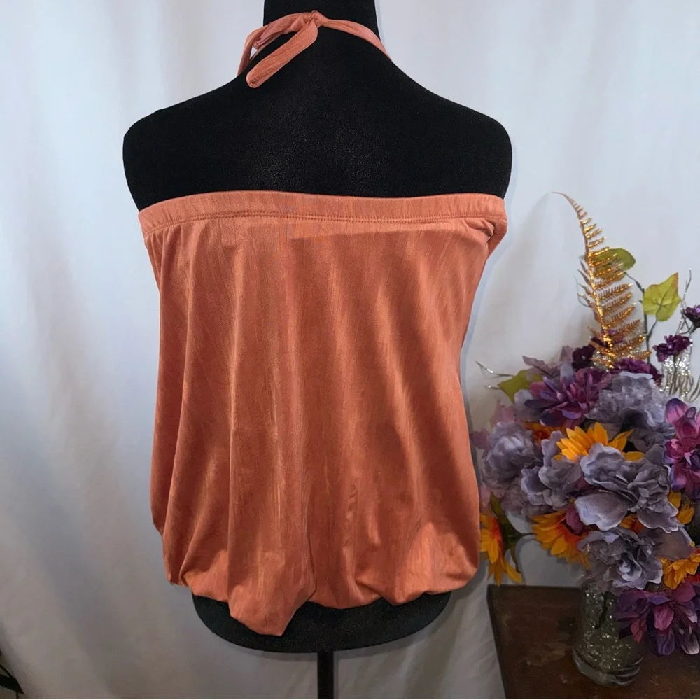 Studio Y Rust Beaded Halter Top Gold Embellished Boho Festival - Picture 4 of 10